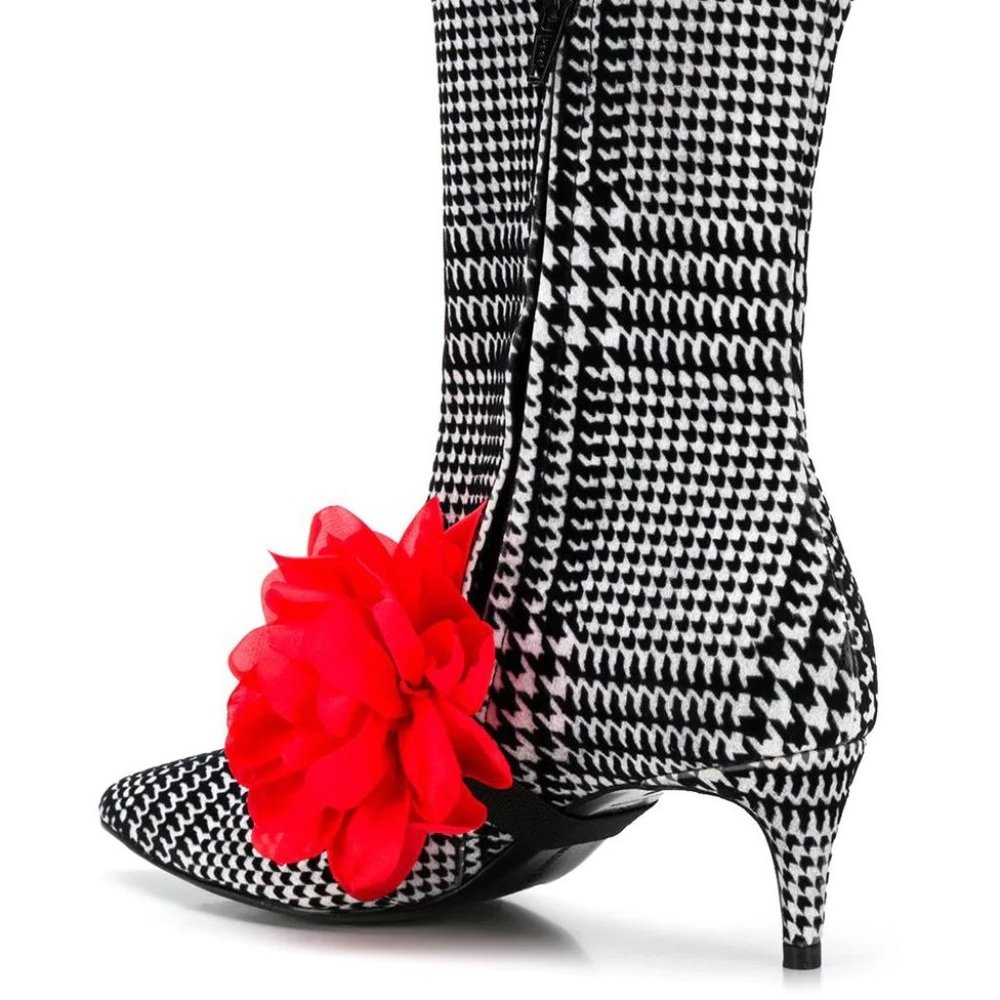 Leandra Medine B&W Leather Check Print Boots, New!